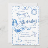 ハンドドロッドダーティサーティコースト女性のカーボーイ誕生日 招待状 (正面)