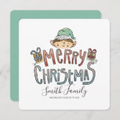 ハンドドロッドホリデークリスマス小妖精や小人 シーズンカード (正面/裏面)