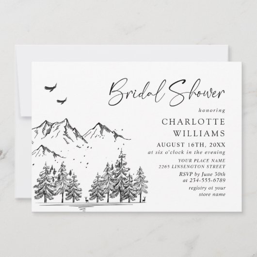 ハンドドロッドマウンテンズフォレストブライダルシャワー 招待状 (正面)