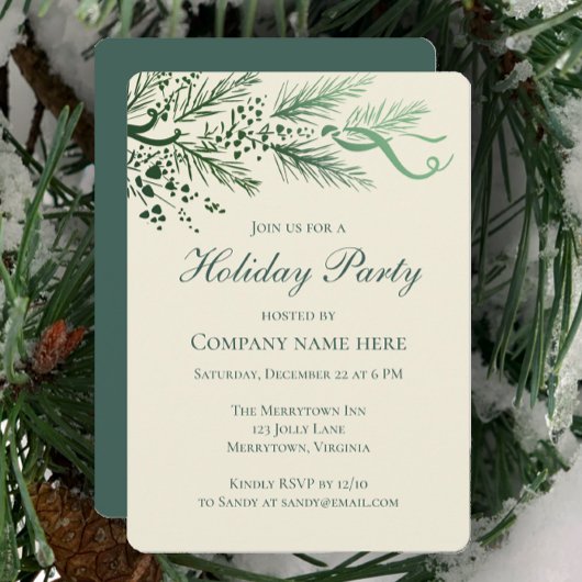 ハンドドロッモダンドパインホリデー企業のパーティー 招待状