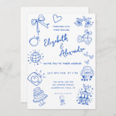 ハンドドロッ予測できなドブルー結婚ズ 招待状 (正面/裏面)