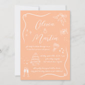 ハンドドローおもしろいドードルピーチ結婚ズ 招待状 (正面)