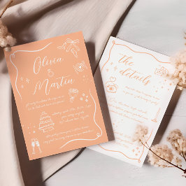 ハンドドローおもしろいドードルピーチ結婚ズ 招待状