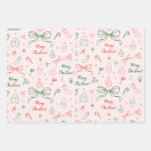 ハンドドローお洒落コケフランスのット弓クリスマス ラッピングペーパーシート (正面3)