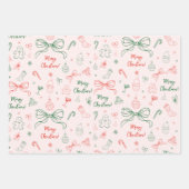 ハンドドローお洒落コケフランスのット弓クリスマス ラッピングペーパーシート (正面2)