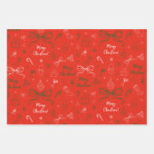ハンドドローお洒落コケフランスのット弓クリスマス ラッピングペーパーシート (正面2)