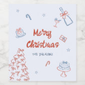ハンドドローお洒落ドああ何おもしろいクリスマスパーティー ワインラベル (シングルラベル)