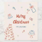 ハンドドローお洒落ドああ何おもしろいクリスマスパーティー ワインラベル (シングルラベル)