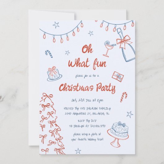 ハンドドローお洒落ドああ何おもしろいクリスマスパーティー 招待状 (正面)