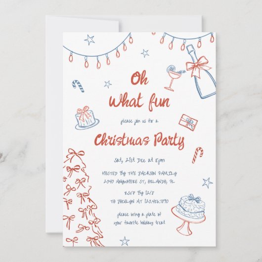 ハンドドローお洒落ドああ何おもしろいクリスマスパーティー 招待状 (正面)
