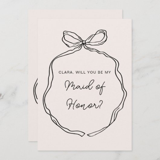 ハンドドローお洒落ドのリボン花嫁カード 招待状 (正面/裏面)