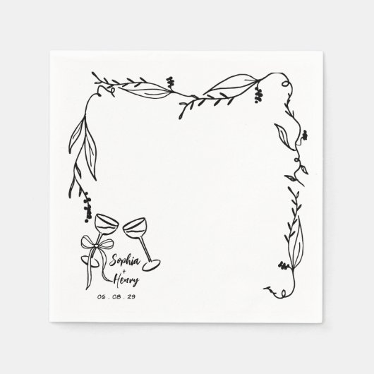 ハンドドローお洒落ドイタリアン結婚の スタンダードカクテルナプキン (正面)