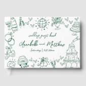 ハンドドローお洒落ドエメラルド結婚グリーン ゲストブック (正面)