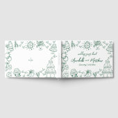 ハンドドローお洒落ドエメラルド結婚グリーン ゲストブック (全面)