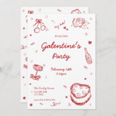 ハンドドローお洒落ドガレンティンパーティの招待状 招待状 (正面/裏面)