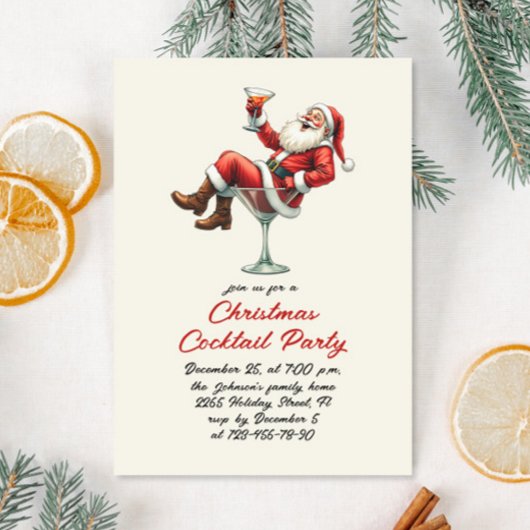 ハンドドローお洒落ドクリスマスカクテルパーティー 招待状