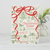 ハンドドローお洒落ドクリスマスダイナー招待状 招待状 (スタンド正面)