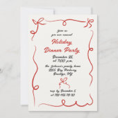 ハンドドローお洒落ドクリスマスホリデーディナー 招待状 (正面)