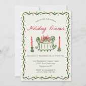 ハンドドローお洒落ドクリスマスホリデーディナー 招待状 (正面)