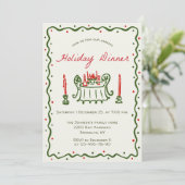 ハンドドローお洒落ドクリスマスホリデーディナー 招待状 (スタンド正面)