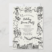 ハンドドローお洒落ドクリスマスホリデーディナー 招待状 (正面)