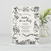 ハンドドローお洒落ドクリスマスホリデーディナー 招待状 (スタンド正面)