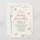 ハンドドローお洒落ドクリスマスホリデーディナー 招待状 (正面)