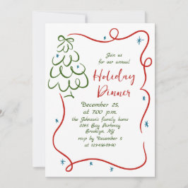 ハンドドローお洒落ドクリスマスホリデーディナー 招待状