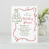 ハンドドローお洒落ドクリスマスホリデーディナー 招待状 (スタンド正面)