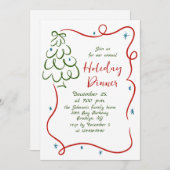 ハンドドローお洒落ドクリスマスホリデーディナー 招待状 (正面/裏面)