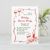 ハンドドローお洒落ドクリスマスホリデーディナー 招待状 (スタンド正面)