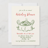 ハンドドローお洒落ドクリスマスホリデーディナー 招待状 (正面)