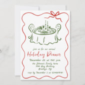 ハンドドローお洒落ドクリスマスホリデーディナー 招待状 (正面)