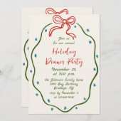ハンドドローお洒落ドクリスマスホリデーディナー 招待状 (正面/裏面)