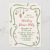 ハンドドローお洒落ドクリスマスホリデーディナー 招待状 (正面/裏面)