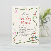 ハンドドローお洒落ドクリスマスホリデーディナー 招待状 (スタンド正面)