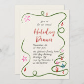 ハンドドローお洒落ドクリスマスホリデーディナー 招待状 (正面/裏面)