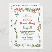 ハンドドローお洒落ドクリスマスホリデーディナー 招待状 (正面/裏面)