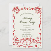 ハンドドローお洒落ドクリスマスホリデーディナー 招待状 (正面)