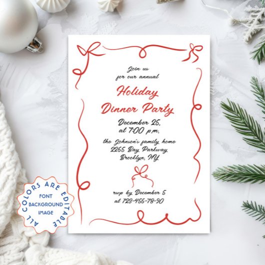 ハンドドローお洒落ドクリスマスホリデーディナー 招待状
