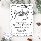 ハンドドローお洒落ドクリスマスホリデーディナー 招待状