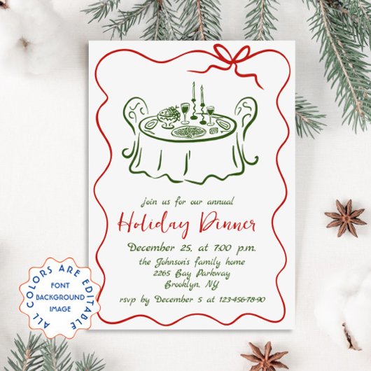 ハンドドローお洒落ドクリスマスホリデーディナー 招待状