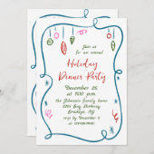 ハンドドローお洒落ドクリスマスホリデーディナー 招待状 (正面/裏面)