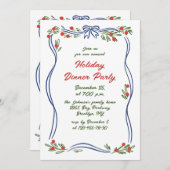 ハンドドローお洒落ドクリスマスホリデーディナー 招待状 (正面/裏面)