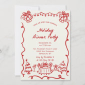 ハンドドローお洒落ドクリスマスホリデーディナー 招待状 (正面)