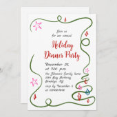 ハンドドローお洒落ドクリスマスホリデーディナー 招待状 (正面/裏面)