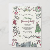 ハンドドローお洒落ドクリスマスホリデーディナー 招待状 (正面)