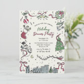 ハンドドローお洒落ドクリスマスホリデーディナー 招待状 (スタンド正面)