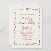 ハンドドローお洒落ドクリスマスホリデーディナー 招待状 (正面)