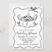 ハンドドローお洒落ドクリスマスホリデーディナー 招待状 (正面)